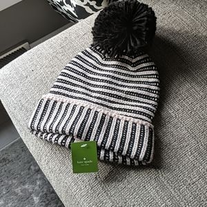Kate Spade plaited rib cuff hat w/pom